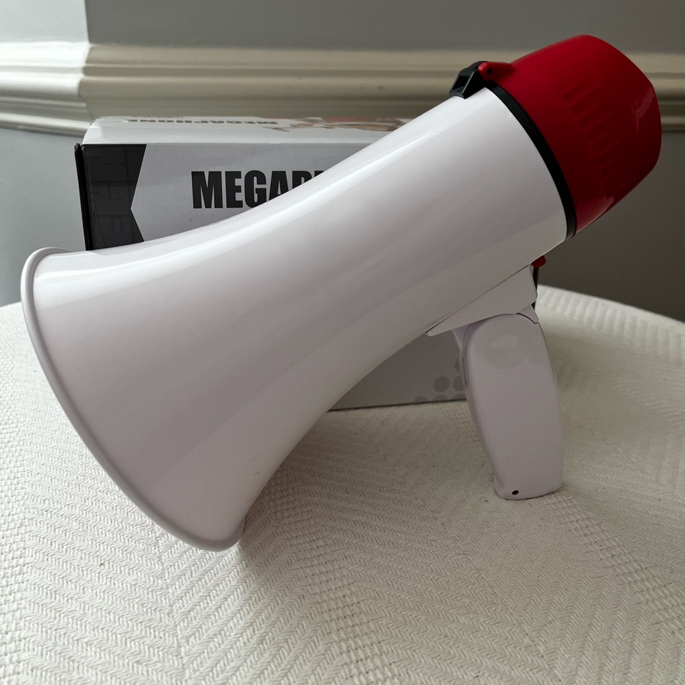 Sleek White Red Megaphone for Outdoor Events